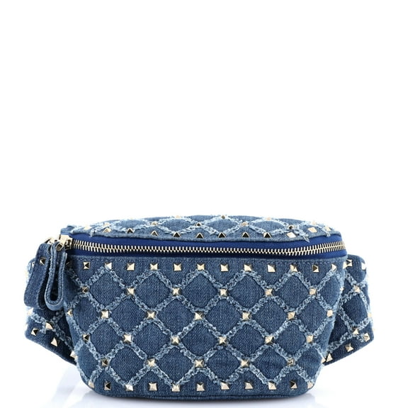 Pre-Owned Rockstud Spike Belt Bag Quilted Denim By Rebag