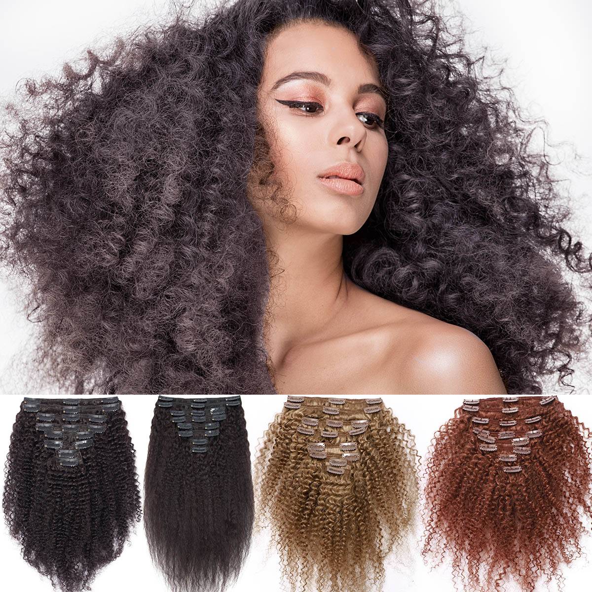 SEGO Kinky Curly Clip In Real Hair Extensions Human Hair For Women Afro 