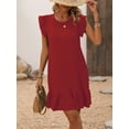 thumbnail image 3 of Cuteduck Womens Dresses Ruffle Sleeve Ruffle Hem Round Neck Textures Casual Dresses S-XL, 3 of 7