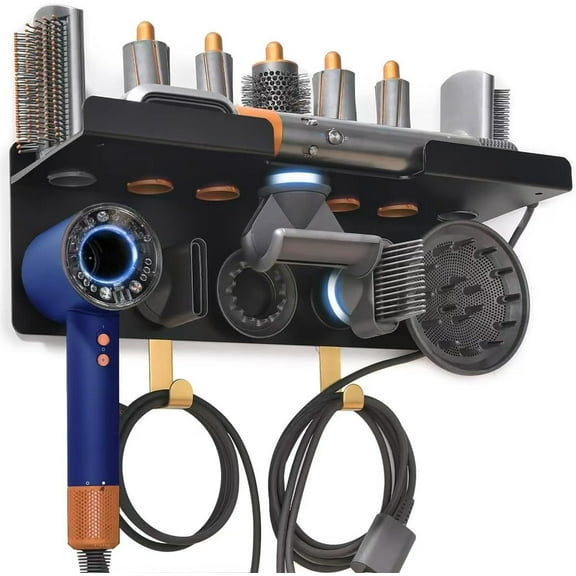 Wall Mount Holder Compatible for Dyson Hair Dryer Supersonic Nural Airwrap Hair Styler, Upgraded 2in1 Dyson Airwrap Holder Dyson Hair Dryer Holder for 5 Dyson Hair Dryer Attachments