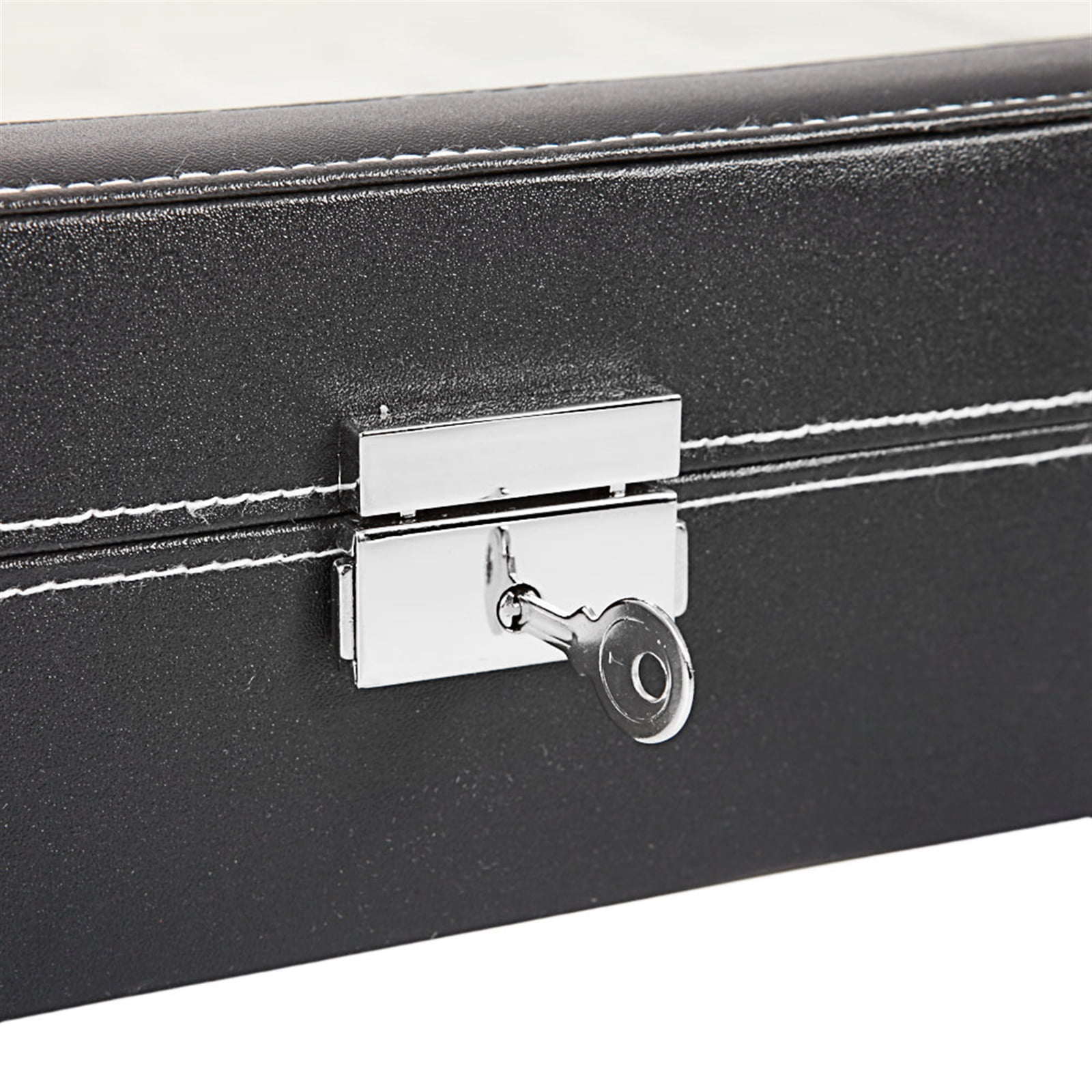 Leather Watch Collection Box 24 Compartments Top-level Opening Style, Black