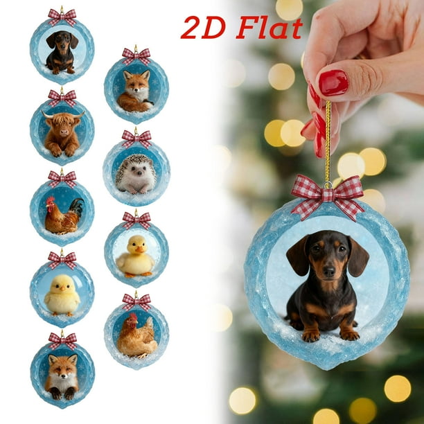 Colgante Decorativo Adornos Para Árbol De Navidad De Animales Del Bosque, Acrílicos, Con Estampado Animal, 2D, 8cm, Con Cordón Resistente Para Colgar (1 Unidad) Rkxzt