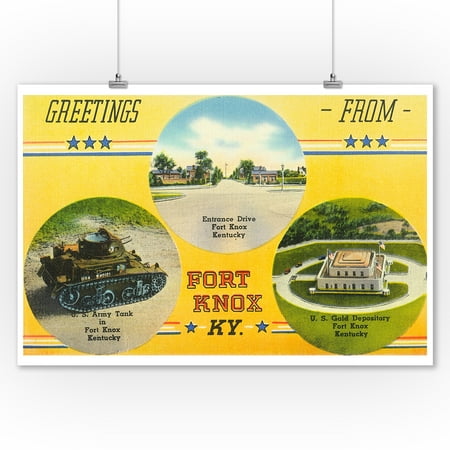 Fort Knox, Kentucky - Greetings From with Scenic Sites (9x12 Art Print, Wall Decor Travel