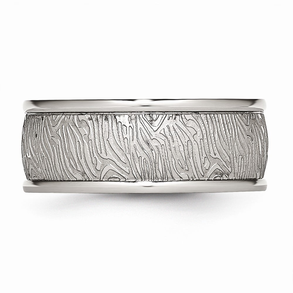 Stainless Steel Polished 9mm Textured Rounded Edge Ring Size 10.5 Ring for Women