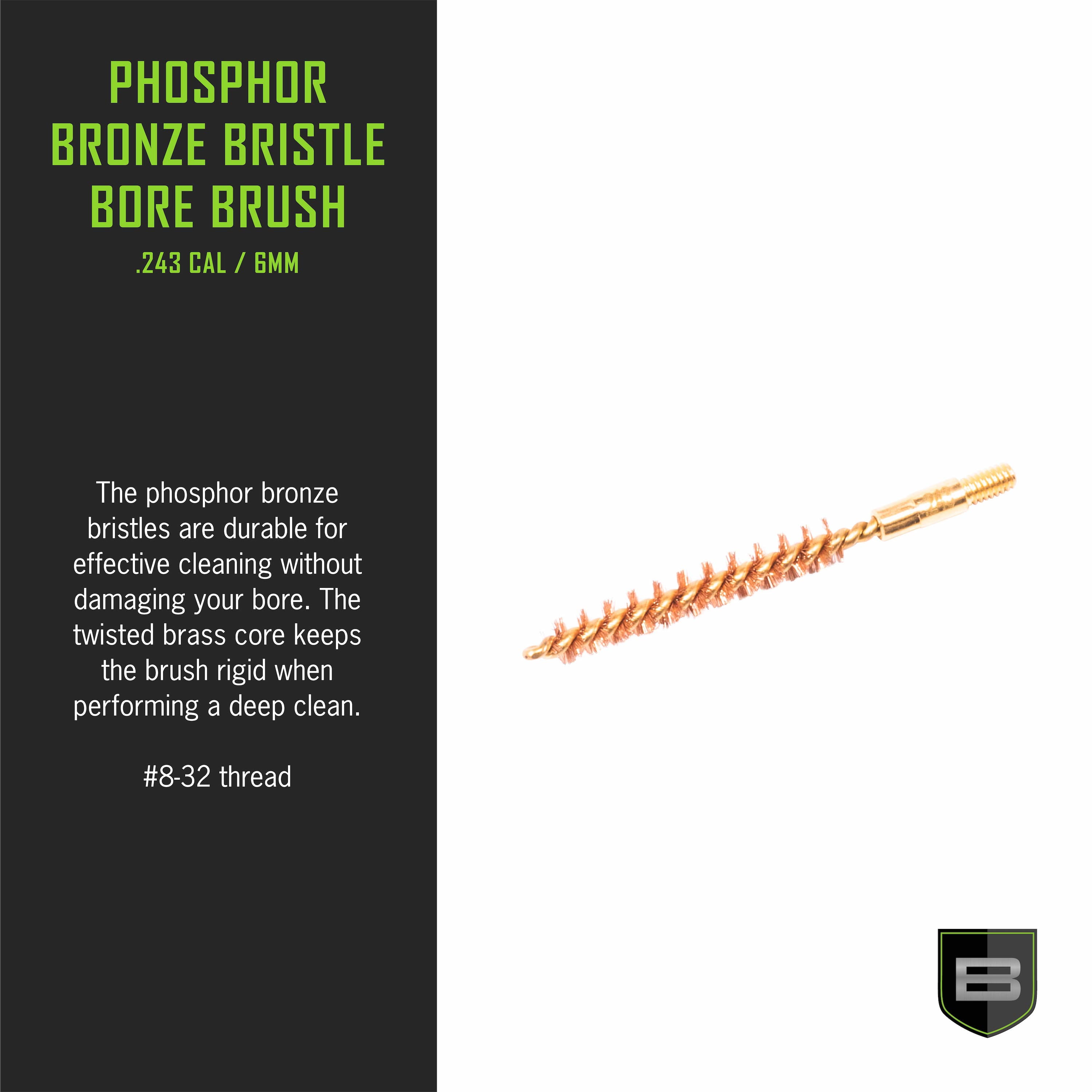 Breakthrough Clean Technologies® Phosphorus Bronze Bristle Bore Brush, .243 Cal. & 6mm