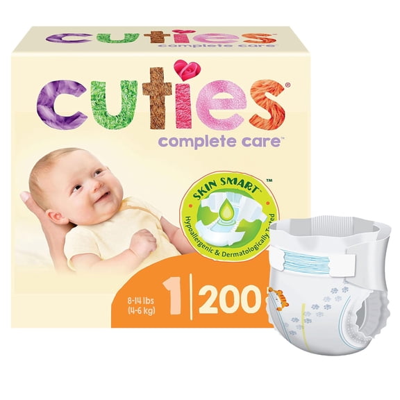 Cuties Baby Diaper Size 1, day and night protection 8 to 14 lbs., 25 Count, 1 Pack