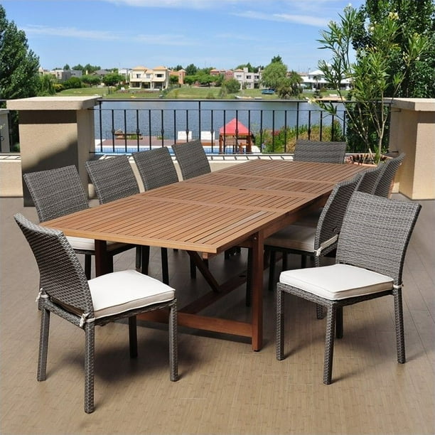 Amazonia Angelo 11-Piece Eucalyptus/Wicker Patio Dining Set w/cushions