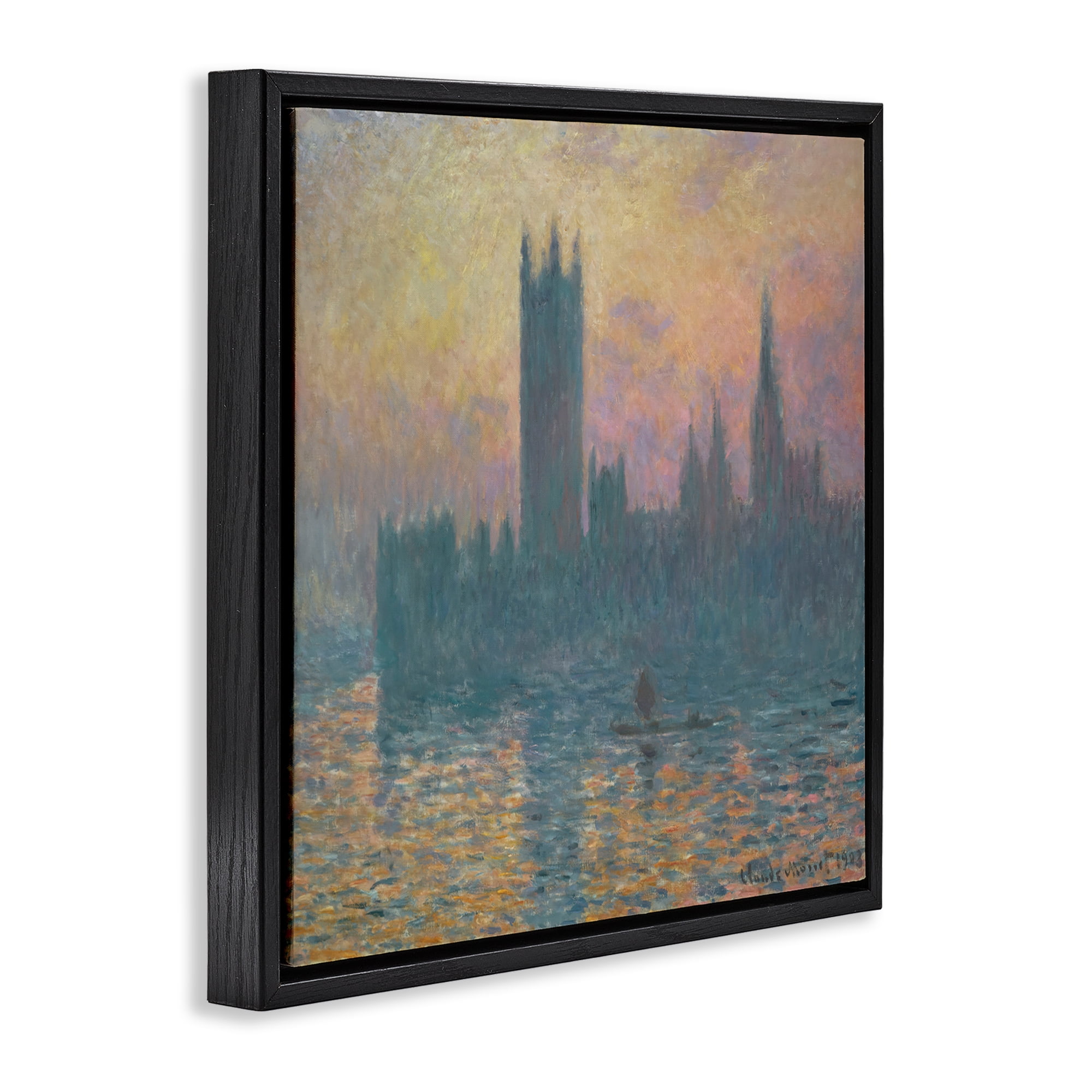 Stupell Industries Classical Monet London View Scenic & Cityscapes Painting Black Floater Framed Canvas Art Print Wall Art, 25 x 25