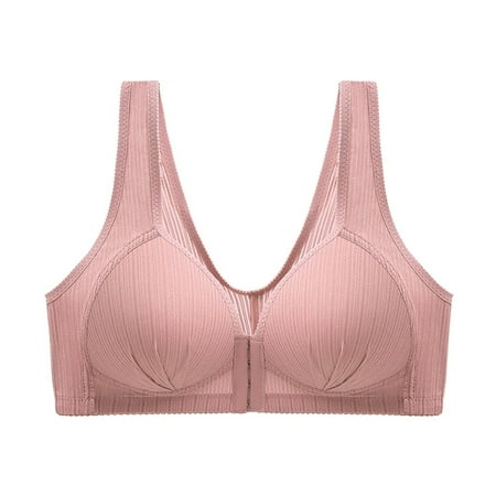 LMKIHUSA Bras with Front Closure for Seniors Women Plus Size Wireless Full Coverage No Underwire Push Up Bras Seamless Support Minimizer Bra Pink M