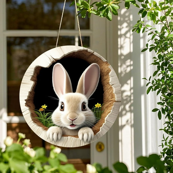 Hearth & Gear Easter Bunny Rabbit Hole Door Sign Wooden Easter For Festive Home & Party Entrance 30x30cm Easter Garland Decorations with Lights Teardrop Christmas Garland 50 Ft The Dark Decorations