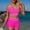 Hot Pink, variant on Naittoop Women's Bikini Set with Boyshort Bottoms U Neck Two Piece Swimsuit for Beach Pool Water Sports Swimwear