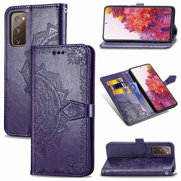 Dteck Case for Samsung Galaxy S20 FE(6.5 inches),Flower Patterned Magnetic Leather Wallet Card Holder Flip Cover Protective Shockproof Kickstand S20 FE 5G Phone Case ,Purple