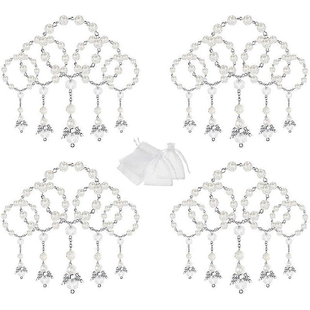 20 Pcs Baptism Acrylic Rosary Beads Mini Rosaries Angel with Organza Bags for the First Communion Ba