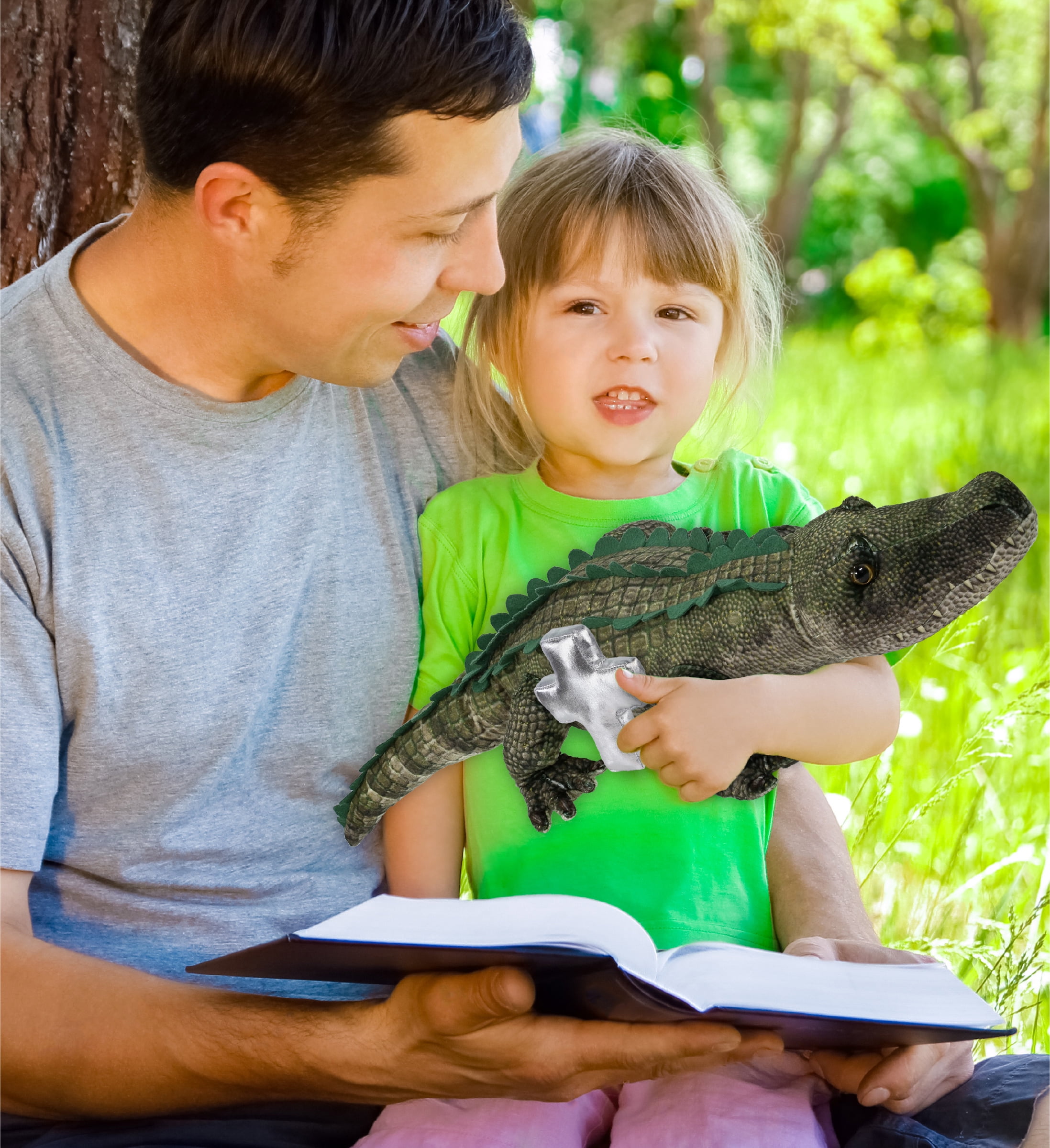 DolliBu Wild Collection Alligator Stuffed Animal with Silver Cross Plush - Religious Baptism Gifts for Boys and Girls, Dedication Christening Gifts Plush Prayer Toy Healing Stuffed Animal - 28 Inches