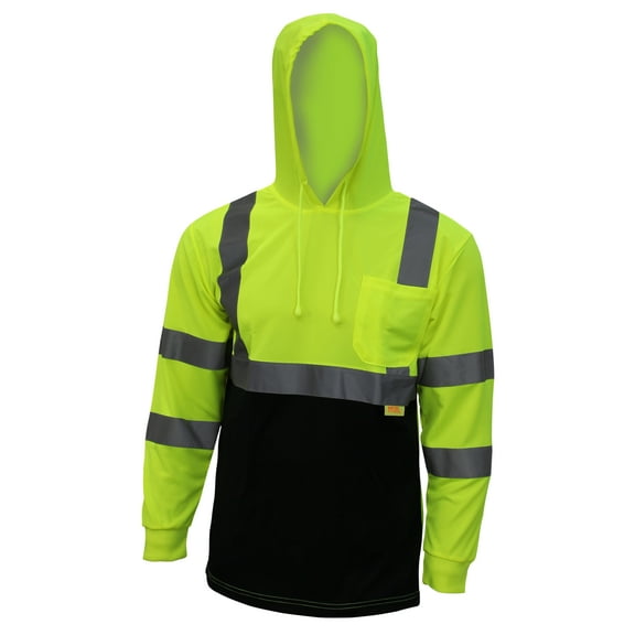 New York Hi-Viz Workwear BFLH6512 High-Visibility Class 3 Long Sleeve T-Shirt, Moisture Wicking Mesh Birdseye, With Black Bottom and Hoodie (XL, Lime, 1EA )