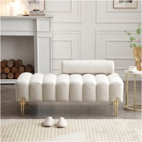JERFIT Modern Tufted Upholstered Bench with Gold Legs, Soft Sherpa Footrest Ottoman Couch for End of Bed, Living Room & Entryway Seating, Beige