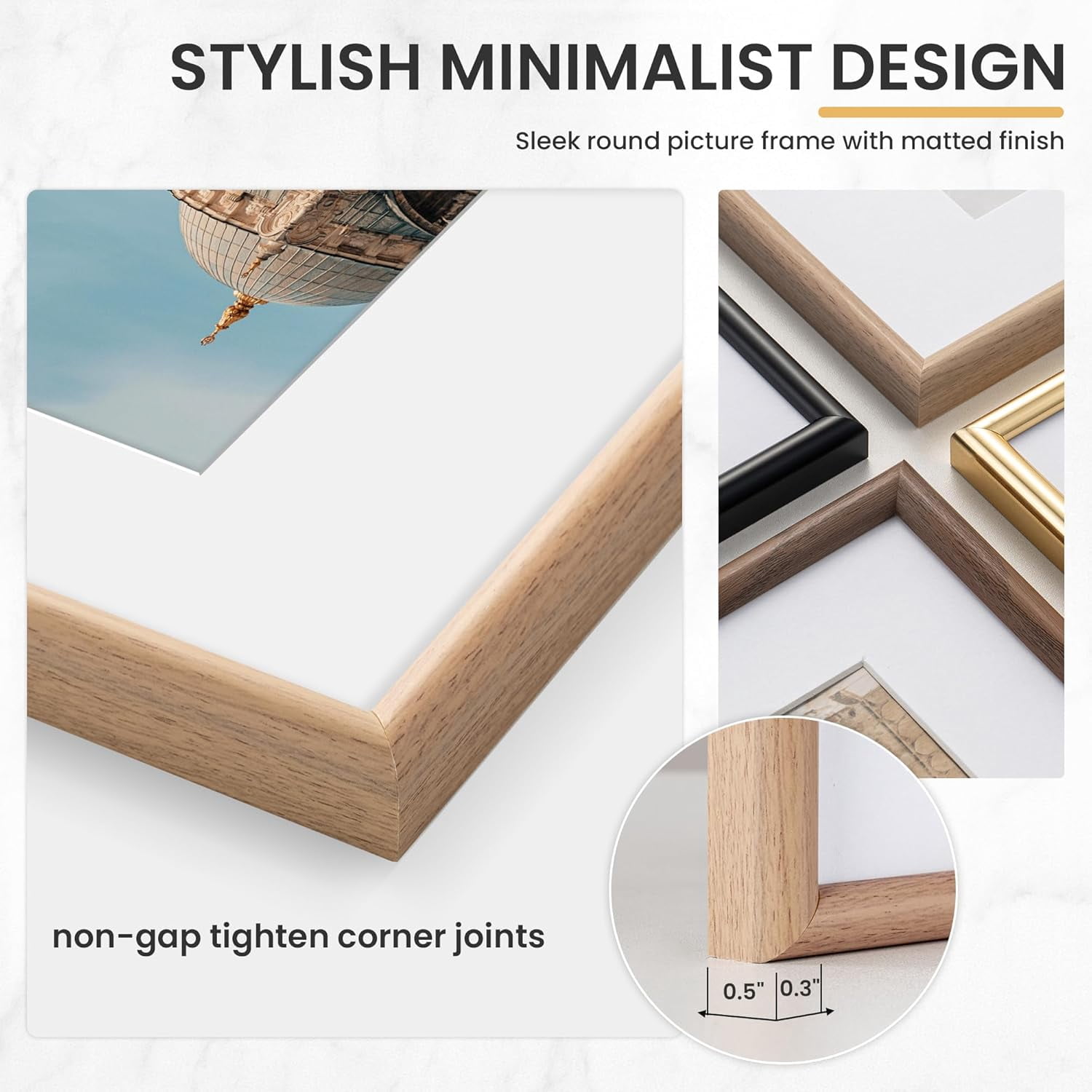 5x7 Picture Frame, Display Pictures 4x6 with Mat or 5x7 Without Mat, Wall and Tabletop Display Photo Frame, Natural Woodgrain, 1 Pack