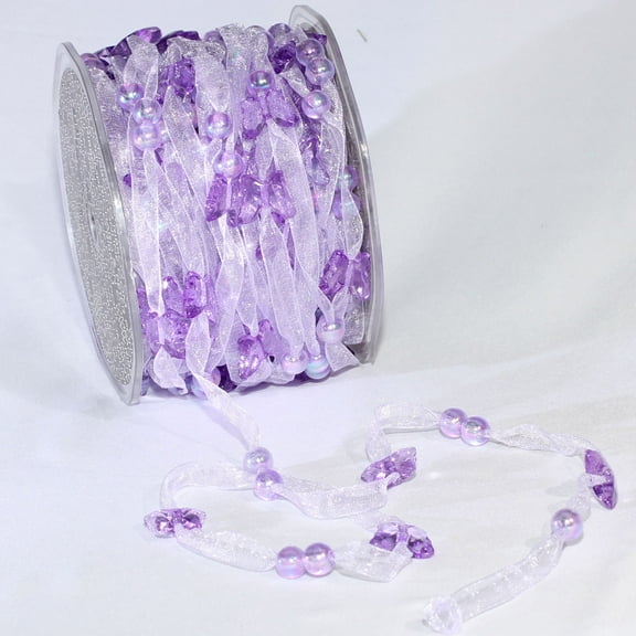 The Ribbon People Purple Narrow Organdy with Butterfly Tulle Craft Ribbon 0.25" x 27 Yards