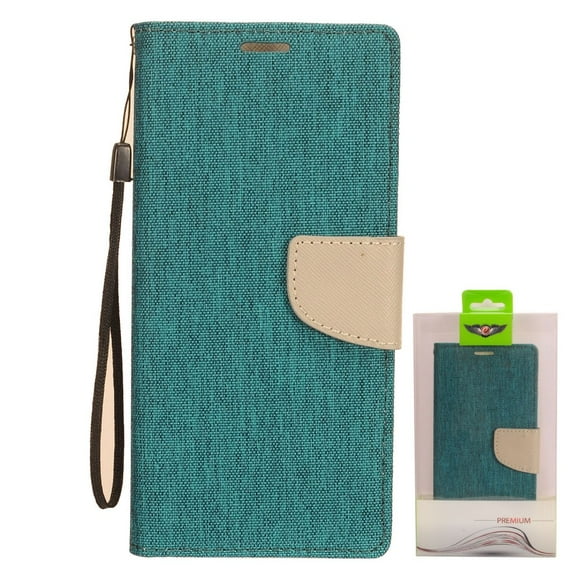 Apple iPhone 11 PRO MAX Wallet Case Premium Canvas Pu Leather Denim Pocket Slim Folio Cover Flip Stand with Credit Card Holder Slot & Lanyard Strap TEAL BLUE Cover for Apple iPhone 11 Pro Max / 6.5"