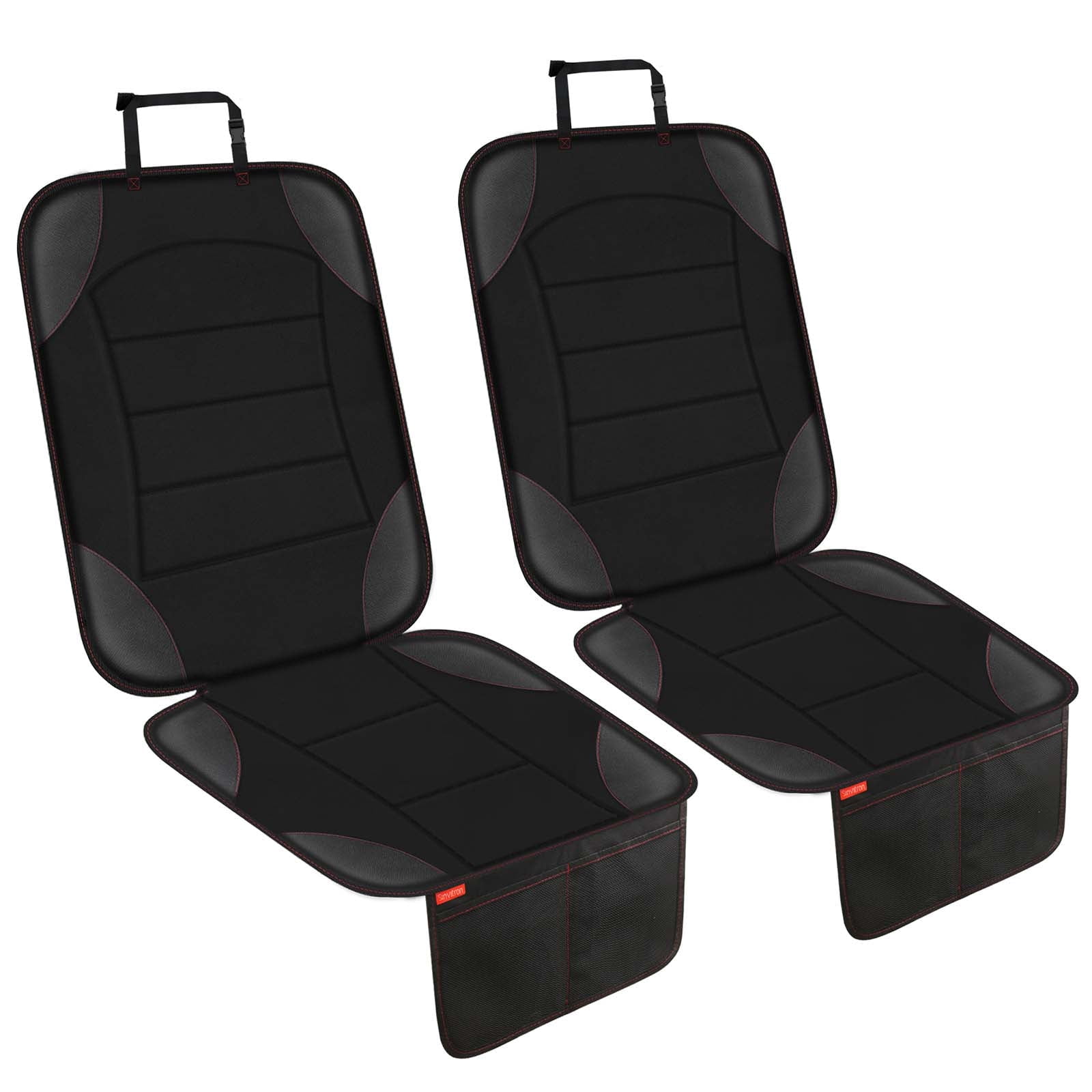 Siivton Car Seat Protector for Child Car Seat - Waterproof Non-Slip Leather Mat with 2 Mesh Pockets, Universal Seat Cover for Baby, Pets & Vehicles(2-Pack,Black)