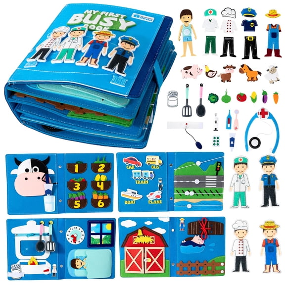 Montessori Busy Book Sensory Toys Fine Motor Skills Learning Travel Activity Book for Toddlers 3