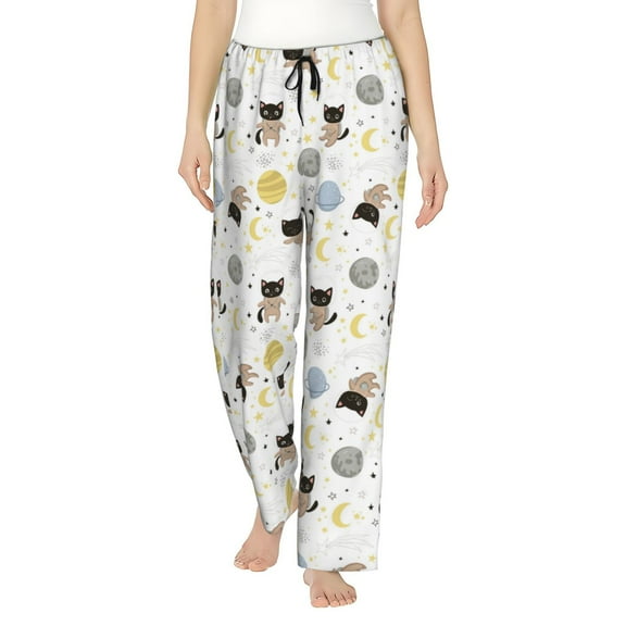 Gukieu Cute Cat Print Women's Home Trousers, with Pockets and Drawstring Pajamas, Home Pajamas, Sleepwear-Small