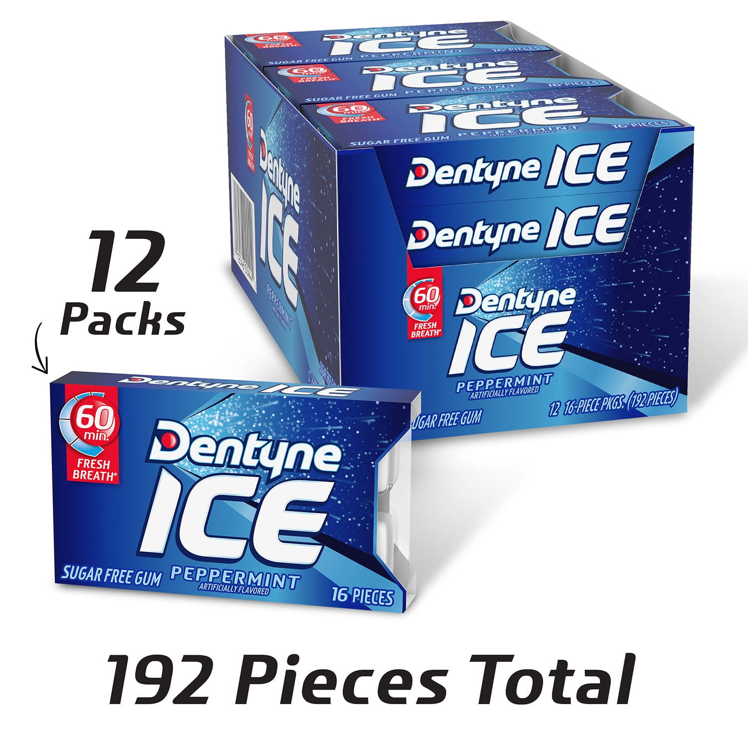 2 Pack | Dentyne Ice Sugar Free Gum, Peppermint, 16 Pieces, 12 ct