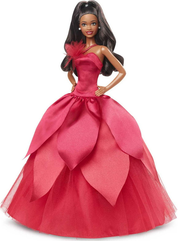 Barbie Signature 2022 Collectible Holiday Doll with Dark Brown Hair & Poinsettia Gown