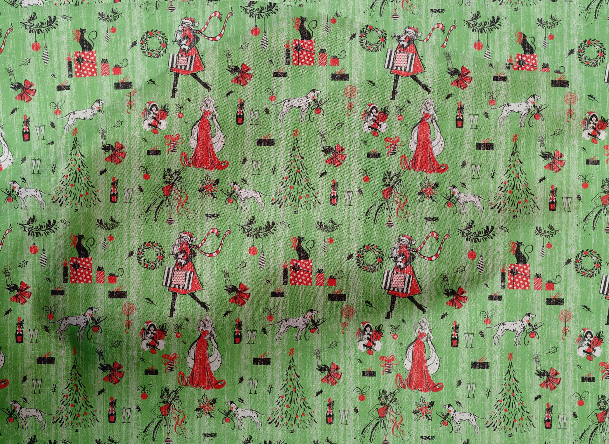 oneOone Cotton Poplin Green Fabric Christmas Sewing Craft Projects Fabric Prints By Yard 56 Inch Wide