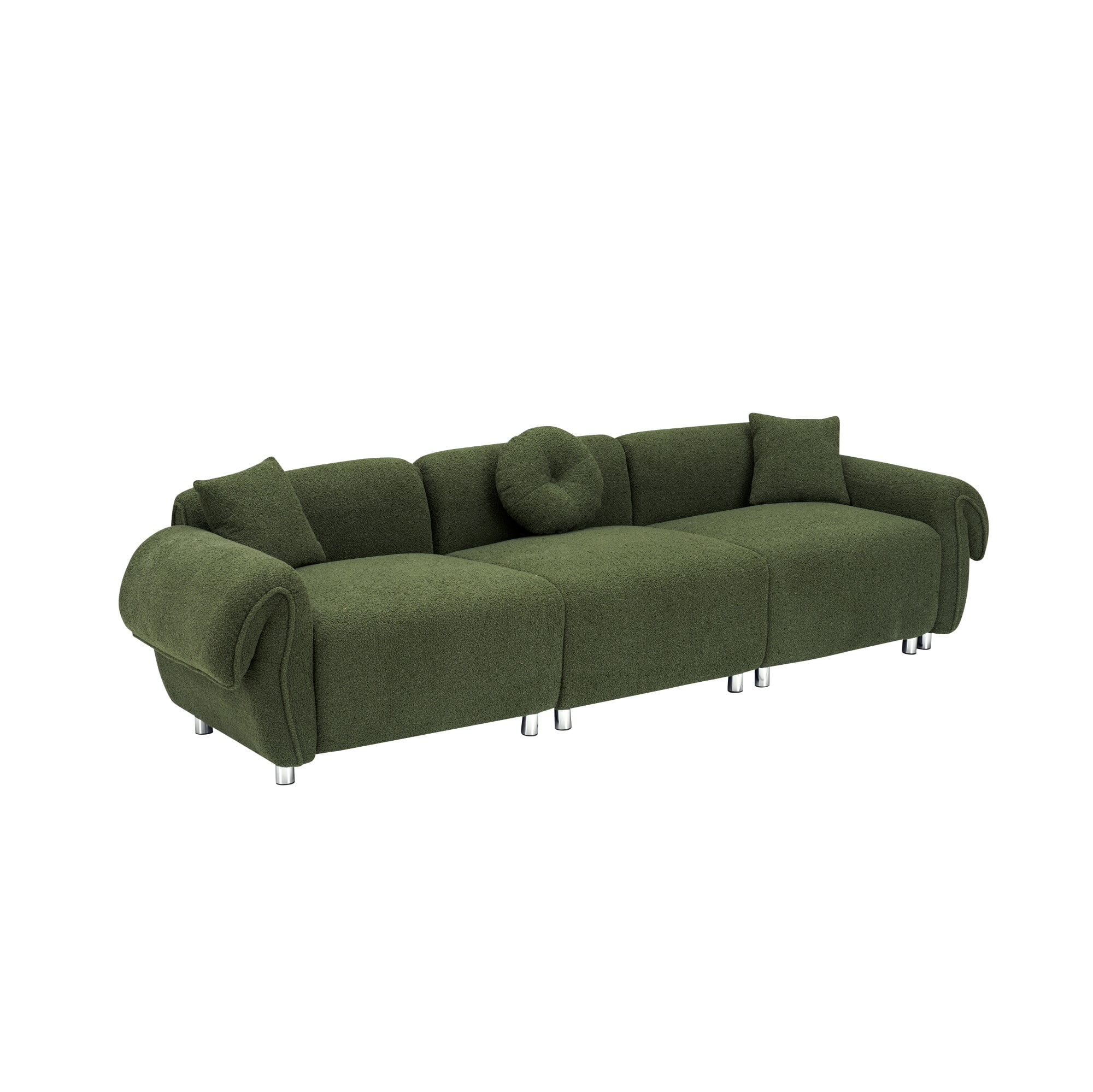 Sectional Sofa,3 Seat Sofa Couch Set with 3 Throw Pillows,112 inch Sofa Couch with Teddy Velvet Fabric for Living Room,Apartment,Green