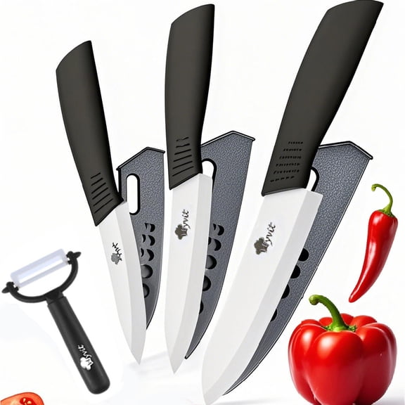 Ceramic Knives Sharp 5-inch Utility Kitchen Knife 4-inch and 3-inch Fruit Paring Knife for Cutting Boneless Meats, Sashimi, Fruits and Vegetables