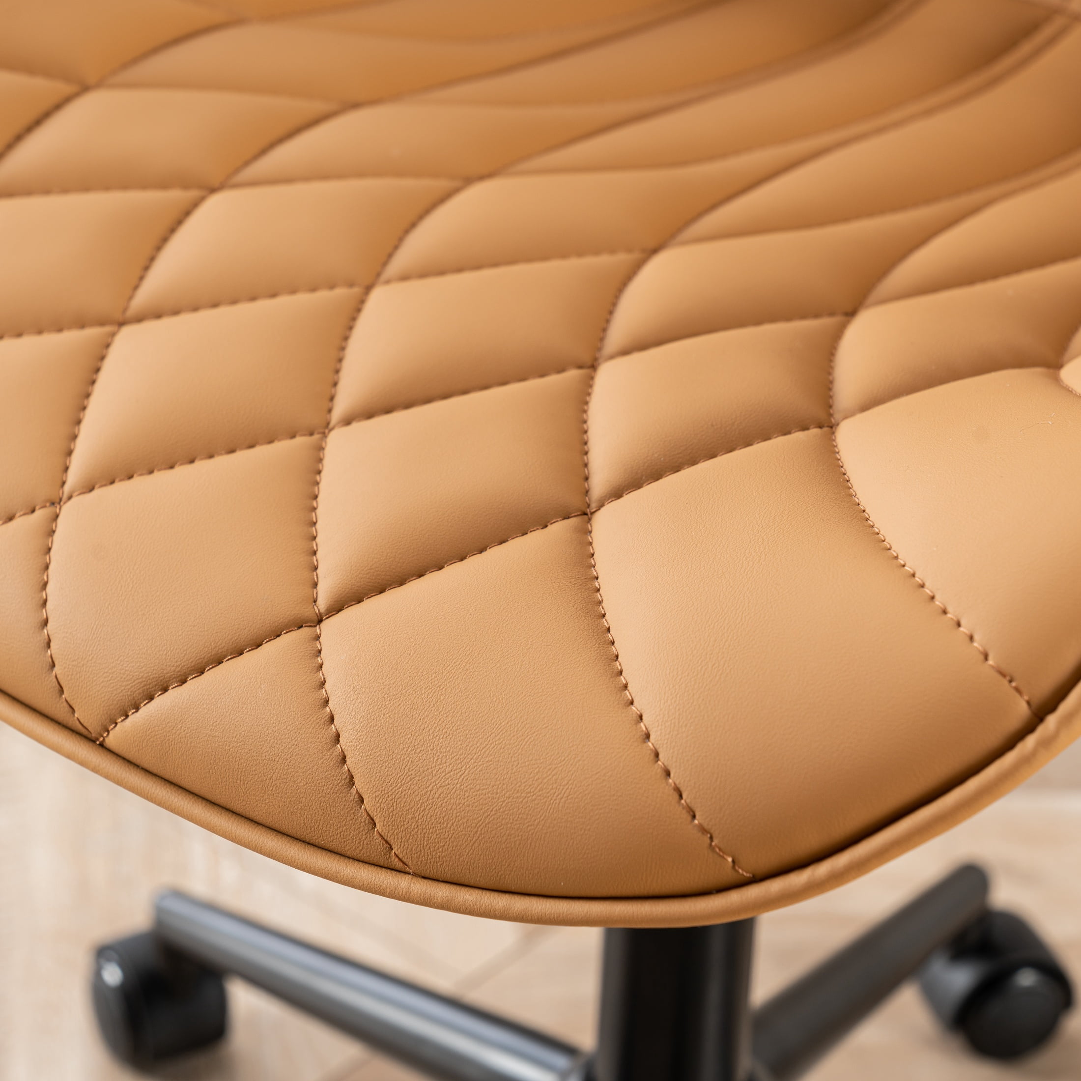 Kidol & Shellder PU Leather Desk Chair, Adjustable Swivel Office Chair, Upholstered Modern Task Chair with Wheels, Ergonomic Swivel Chair, High Back Chair, Camel