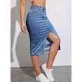 thumbnail image 3 of Womens Light Wash Stretch Denim Midi Skirt With Front Slit, 3 of 10