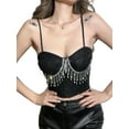 thumbnail image 2 of Blotona Women's Tank Tops Rhinestones Tassels Gold Silk Design Sleeveless Suspenders Slim-fit Vest, 2 of 4