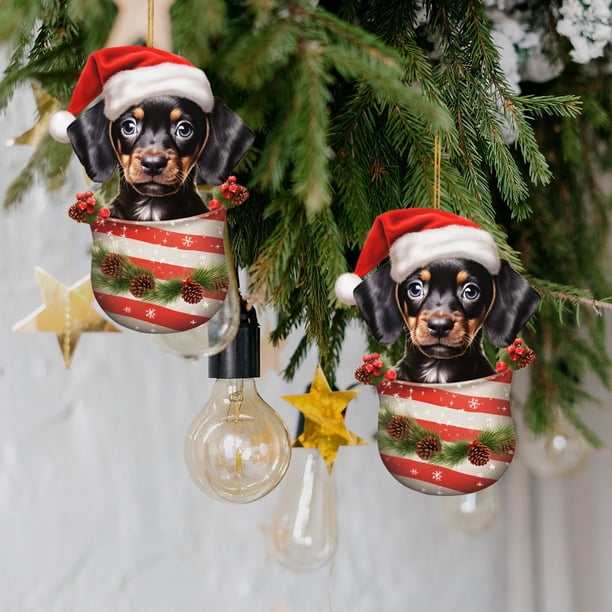 Fiudx Colgante Navideño de Perro, Acrílico, Diseño de Luces Multicolor, Juego de 2 Piezas, Decoración Versátil para Coche y Árbol, Regalo Festivo, Tamaño 8 X 5 Cm.