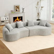 Timbernest Sectional Couch, 110" Curved Chenille Sleeper Sofa, 4 Seater Modular Sectional with 4 Pillows for Living Room, Gray