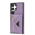 thumbnail image 4 of Feishell Fit for Samsung Galaxy S23 Ultra Case with Adjustable Shoulder Strap,Luxury Premium PU Leather Back Magnetic Buckle Flip Card Pocket Zipper Wallet Crossbody Phone Case,Purple, 4 of 10