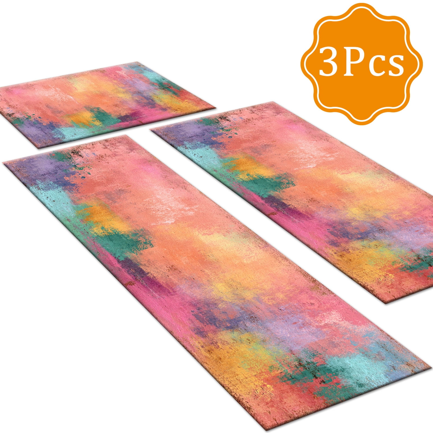 3-Piece Farmhouse Kitchen Rug Set, Washable Anti Slip Striped Floor Mats in 3 Sizes, Stain Resistant Decor Rugs for Kitchen Hallway Bathroom Home Christmas Decor