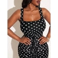 thumbnail image 6 of Black And White Polka Dot Ruched Square Neck Sleeveless Maxi Dress For Women, 6 of 6