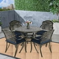 thumbnail image 7 of SOCIALCOMFY 5-Piece Outdoor Patio Dining Set, All-Weather Cast Aluminum Furniture Conversation Set, Include 4 Cushioned Chairs and a 35.4” Round Table with Umbrella Hole for Balcony, Lawn, Navy Blue, 7 of 7