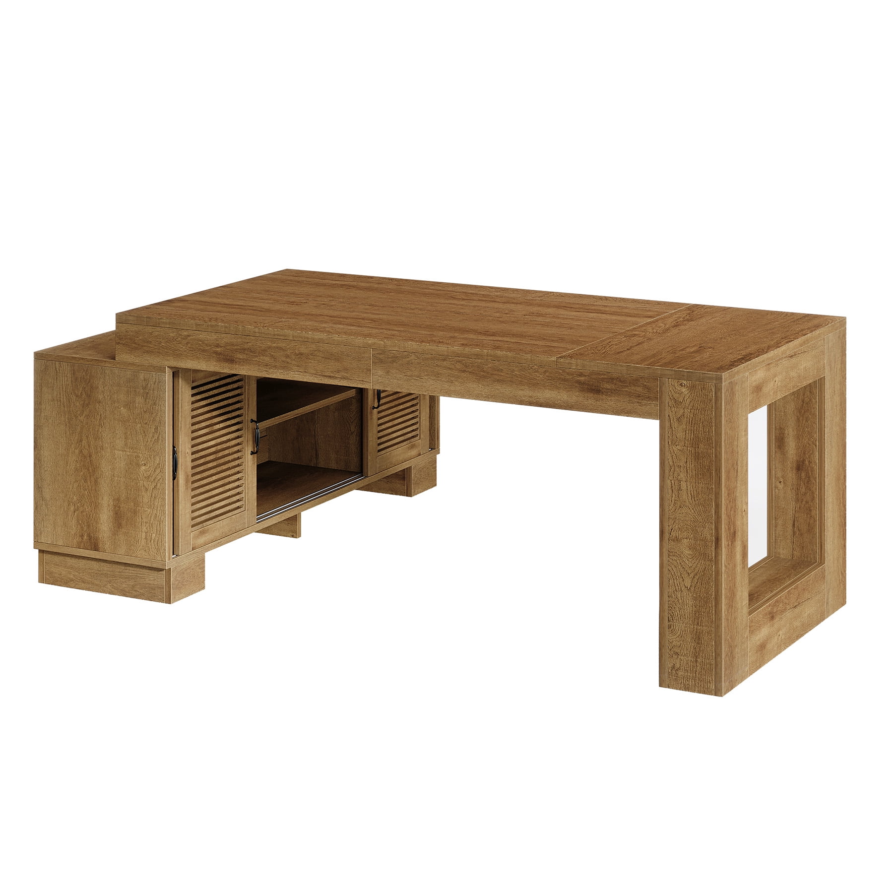Tribesigns 63" L-Shaped Computer Desk with Storage Cabinets and 2-Tier Shelf, Mid-Century Modern Large Executive Table Workstation for Home Office, Brown