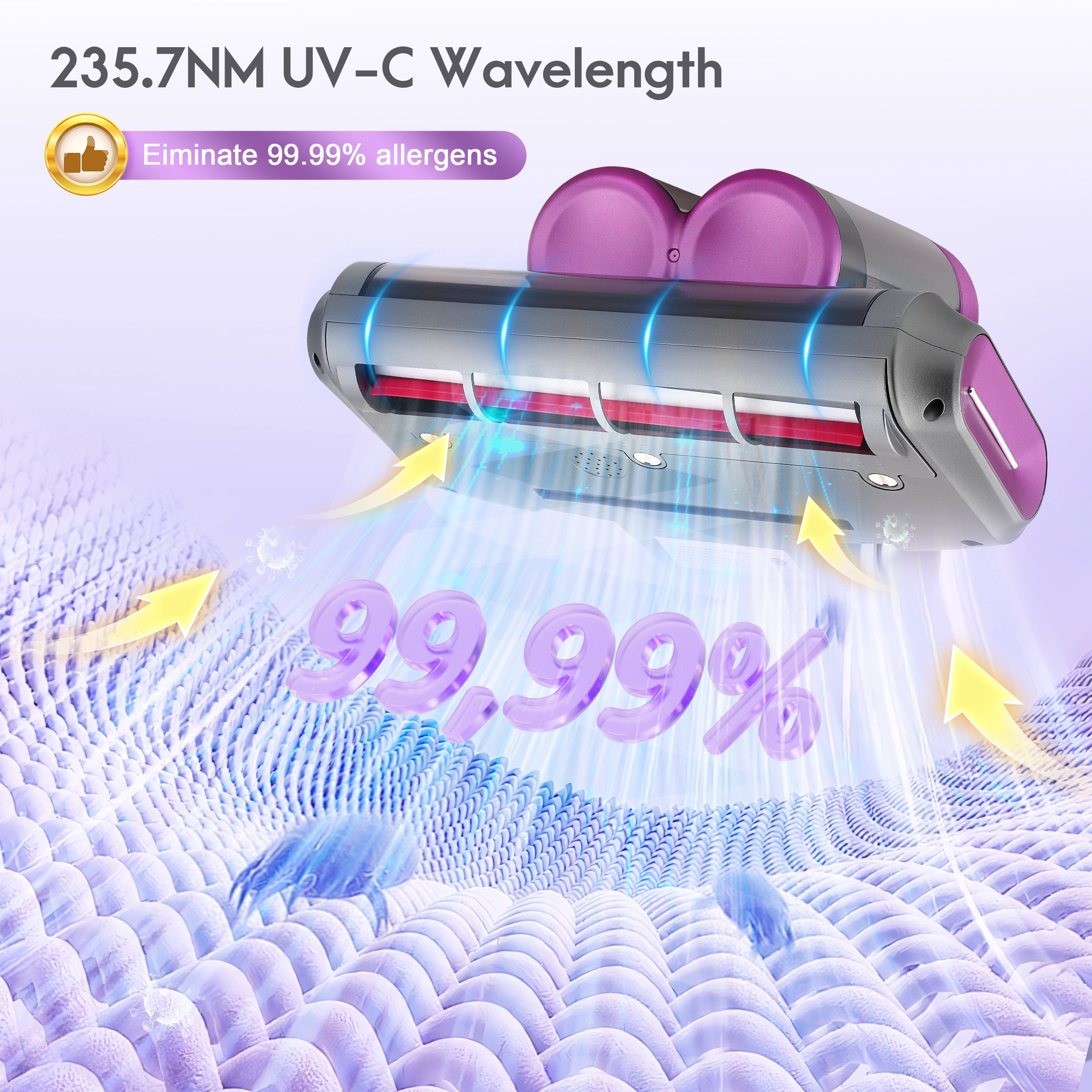 AMTPM 17KPa Cordless Mattress Vacuum Cleaner with UV Care & 40,000RPM Beating - 520ml Dustbin, USB Rechargeable for Bed, Pet Hair, Allergen Removal (Deep Cleaning)