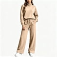 thumbnail image 5 of Lmueinov Two Piece Sets for Women Fleece Sweatsuit Button Mock Neck Sweatshirts Wide Leg Sweatpants Workout Lounge Sets with Pockets Fall Casual Outfits, 5 of 6