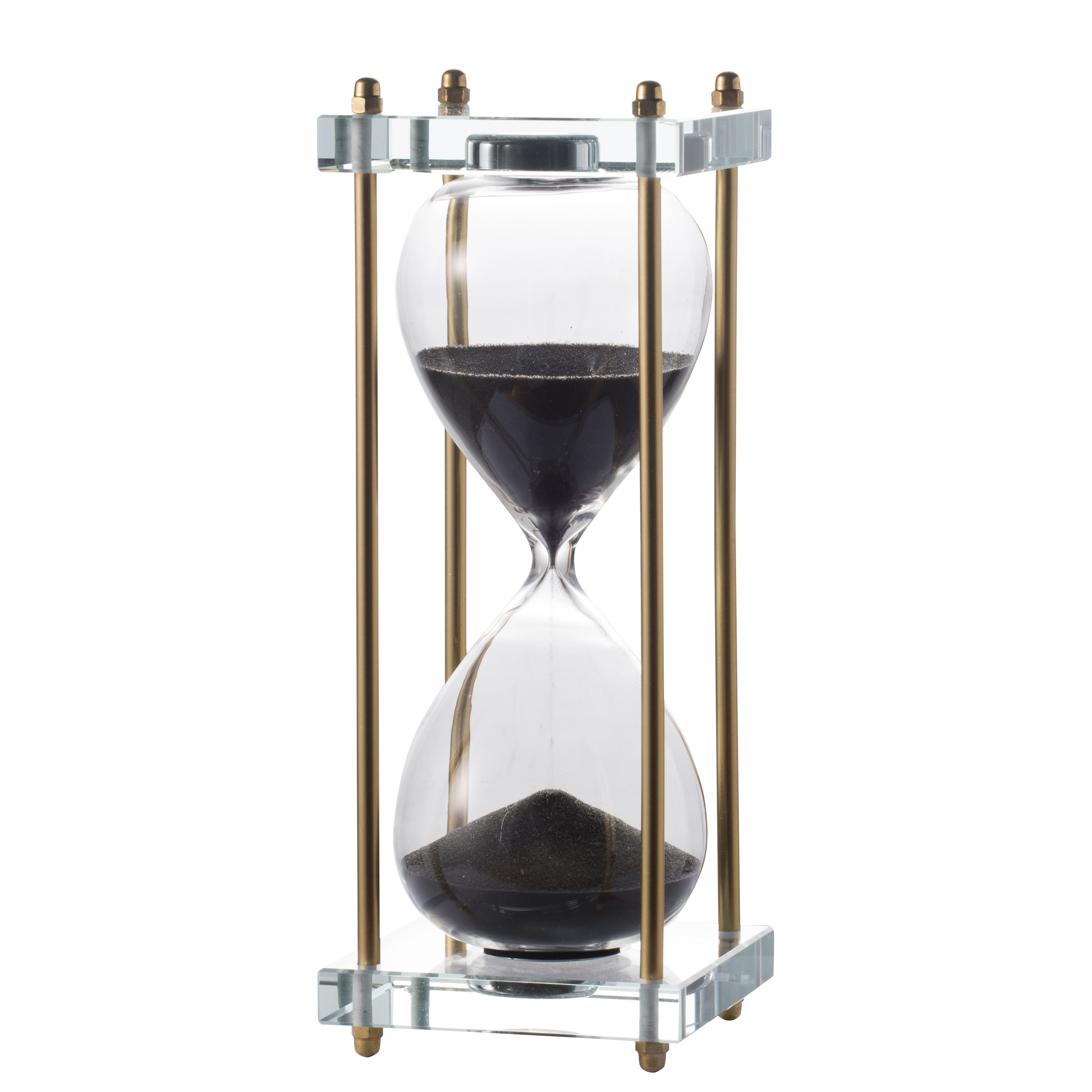 Modern Chic, Hourglass Brass Finish with Black Sand and Crystal
