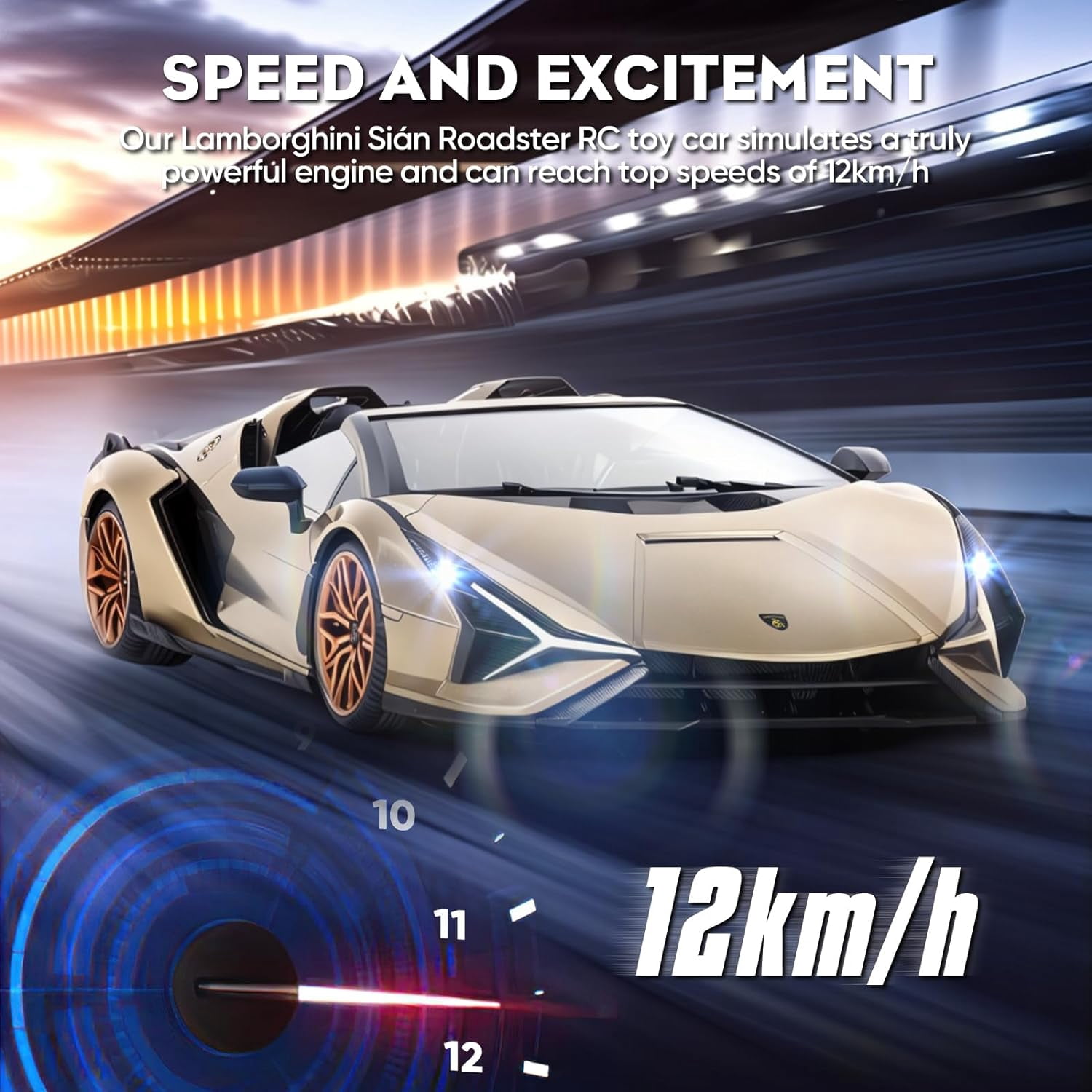 Miebely Lamborghini 1:16 RC Car, 7.4V 500mAh, 12Km/h, 2.4Ghz Model Car for Adults Boys Girls Birthday Ideas Gift(Champagne)