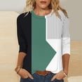 thumbnail image 1 of Liquidation d'Été! Blouses d'Été Fatuov pour Femmes, Décontractées, Grande Taille, Col Rond, Motif Patchwork, Manches 3/4, T-Shirts Bleus, 1 of 5