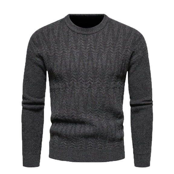 jsaierl Mens Sweater Cable Knit Crew Neck Solid Slim Top Shirt Long Sleeve Fall and Winter Warm Pullover Sweater