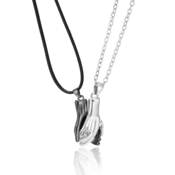 HOOUN Men Women Chain Necklace Cross Pendant Couple Love Hand Hold Hug Dance Gift-Silver