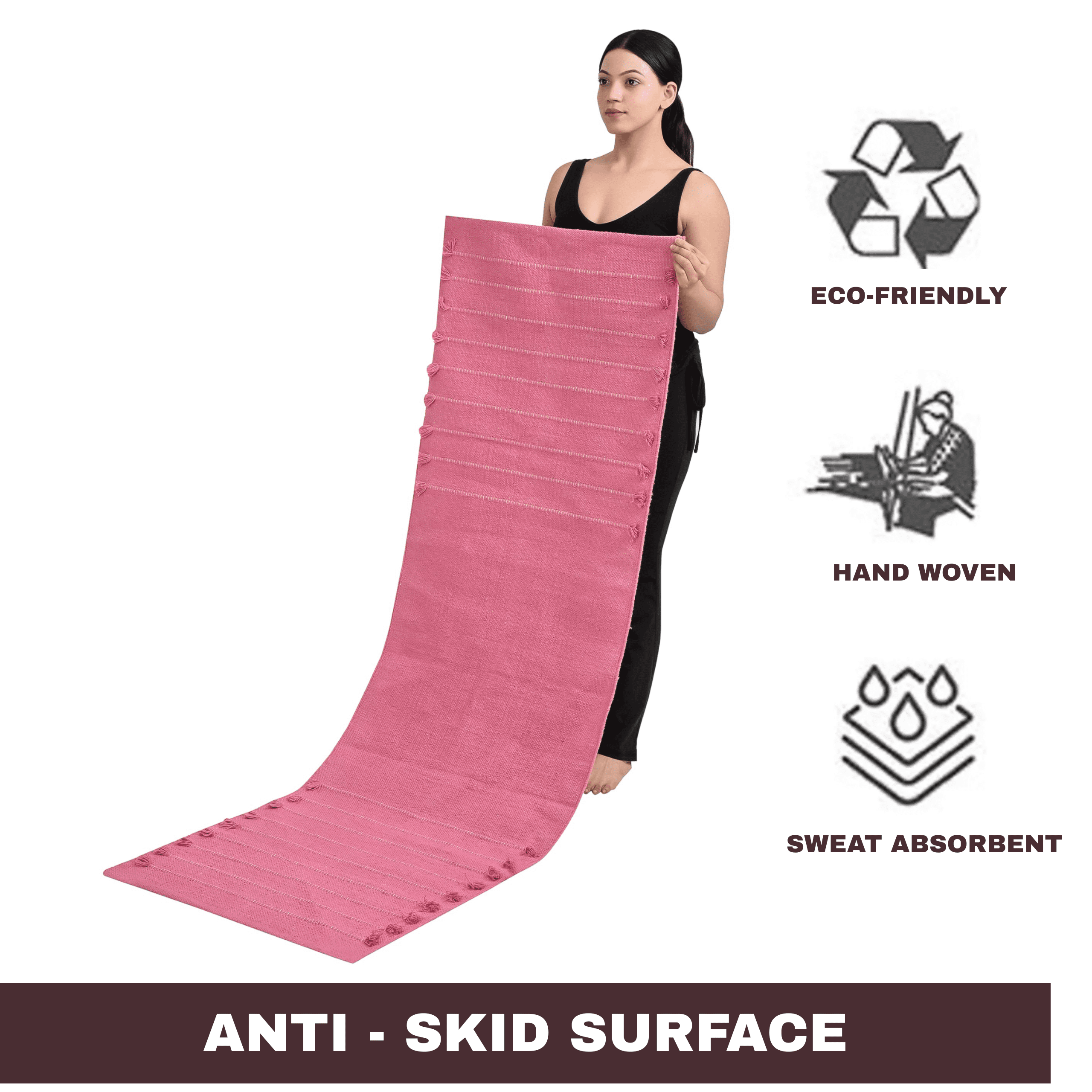 Sivi Herbal Organic Cotton Yoga Mat - Eco-Friendly Hand-Woven Non-Slip Rug - Thick & Comfortable (24”x72”x5mm) for Home Fitness & Yoga