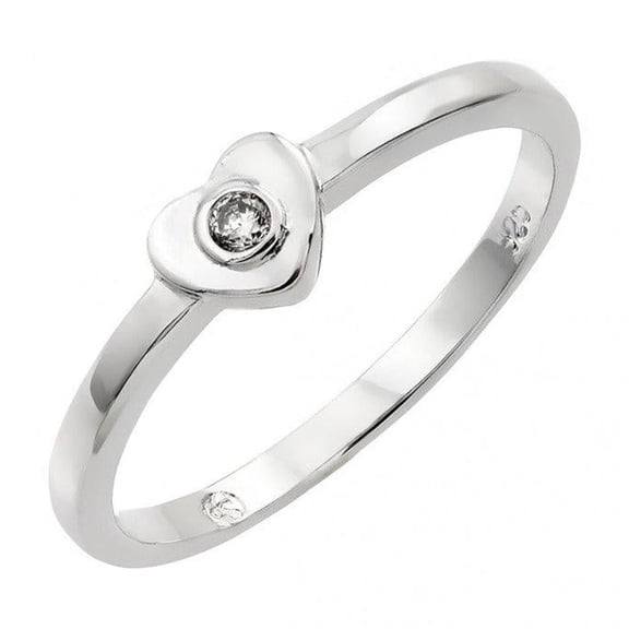 Rhodium Plated Sterling Silver 925 Single Clear CZ Heart Ring Band White Jewelry Female Size 8